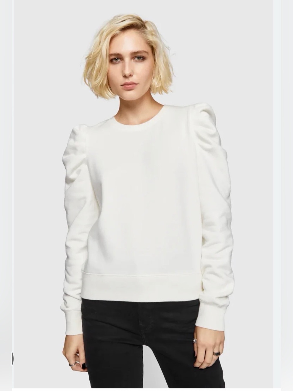Rebecca Minkoff Janine White Puff Sleeve Sweatshirt Size Medium, Coquette